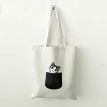 Холщовая Сумка-тоут для женщин, тканевая мультяшная сумка через плечо, милые сумки для покупок с кошками и собаками