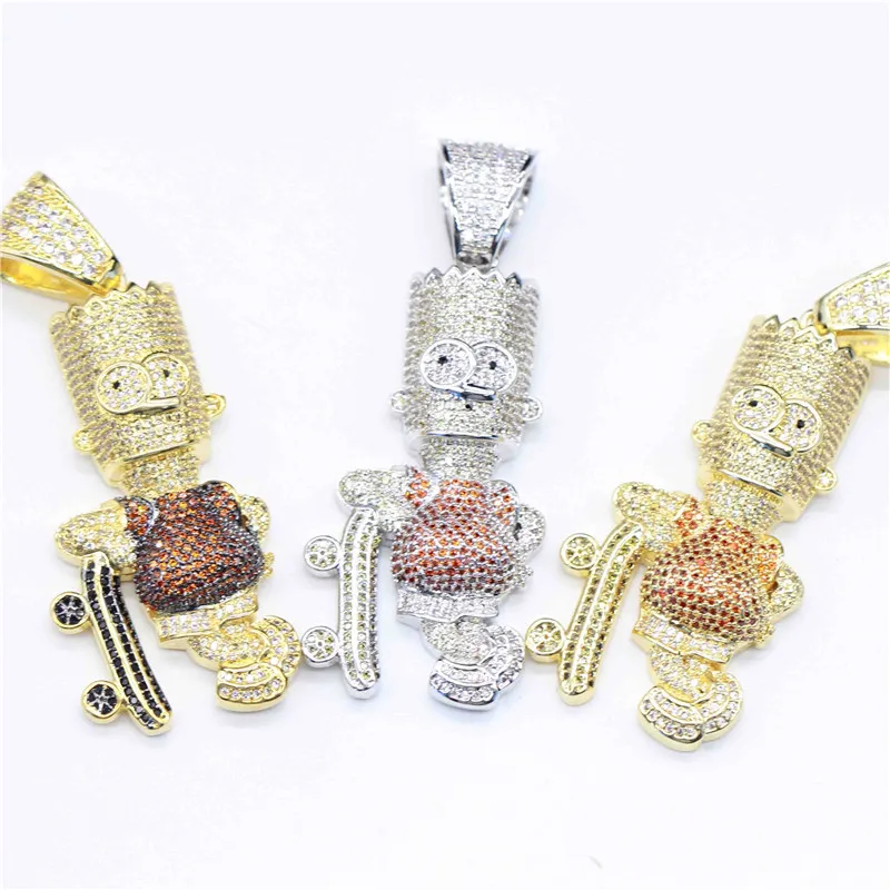

Shing Full CZ Iced Out Copper Cartoon Pendant 60cm Cuban Chain Necklace Jewelry Gift with Jewelry Box