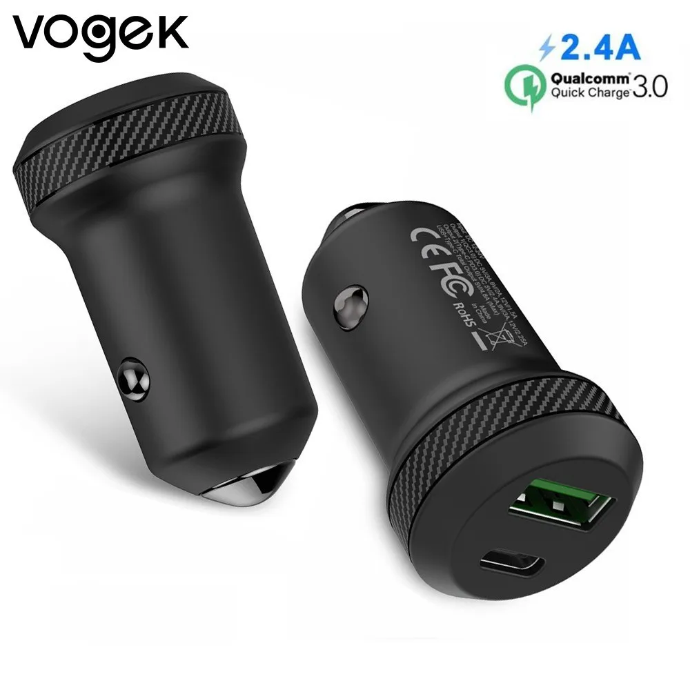 

Vogek 2 Ports USB Car Charger for iPhone XS Max Type C PD Fast Charging for Huawei Xiaomi Dual USB Car Phone Charger 27W PD3.0