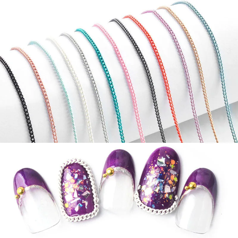 

50cm/pack Nail Decoration Accessories 3D colorful Charm Jewelry Metal DIY Design Line Nail Art Decoration D0015