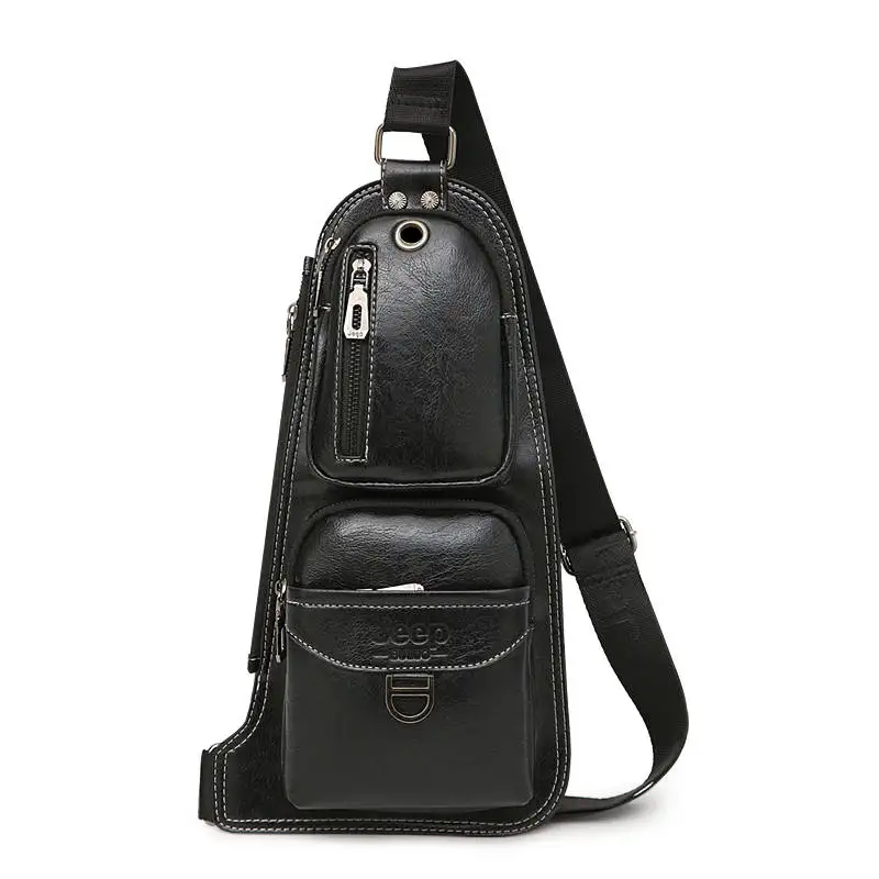 Мужские кросс-боди сумки на ремне jeep buluo, коричневая слинг-сумка, кожаная однолямочная сумка, брендовая нагрудная сумка через плечо, все сезоны - Цвет: 6196 Black