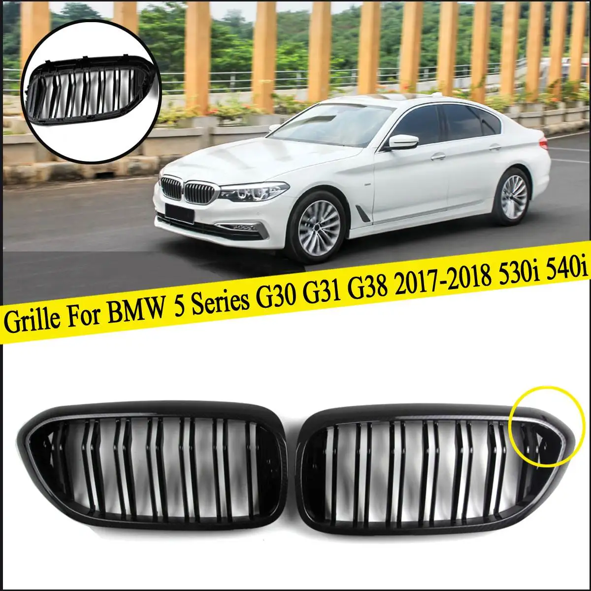 Решетка переднего бампера для BMW 5 серии G30 G31 G38 530i 540i- ABS двойная линия карбоновая черная Замена Передняя решетка для почек