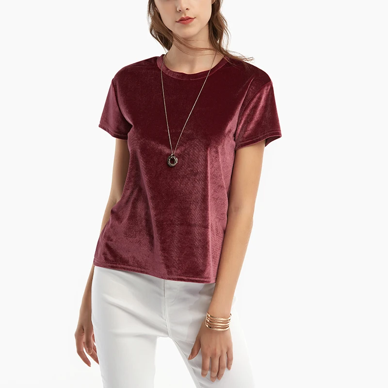 2018 Summer New Fashion Women Velvet T Shirt Casual Solid