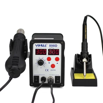 

898D 2in1 SMD Rework Soldering Station Solder Iron with Heat Hot air Gun ESD Tips