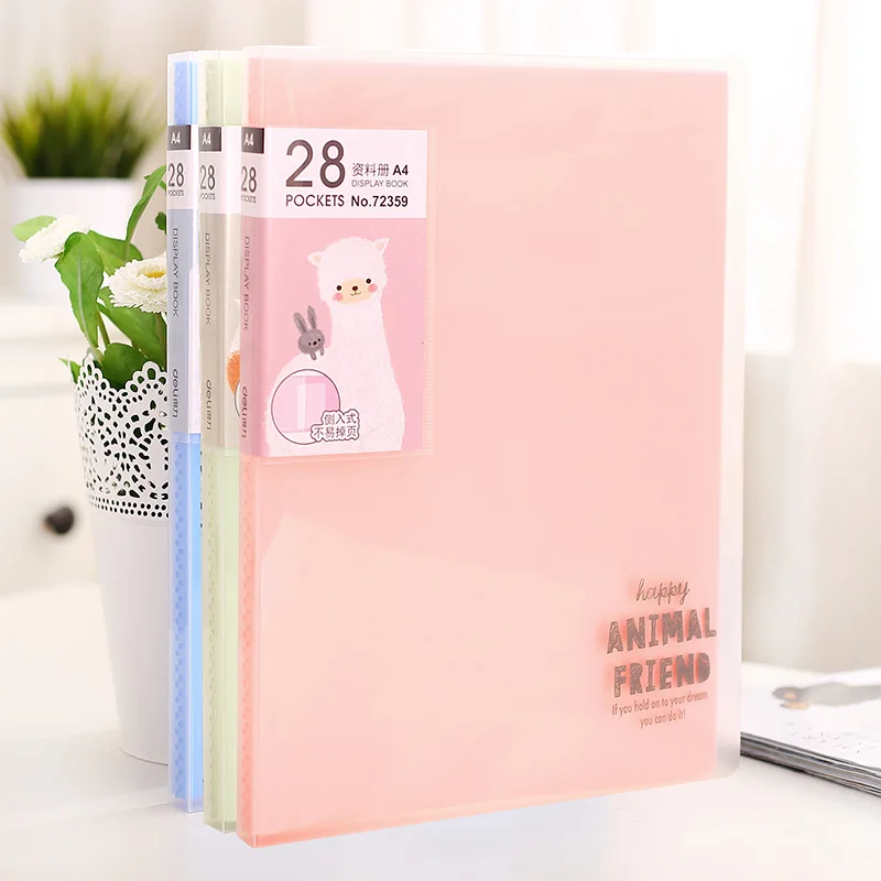 

Colorful A4 Side-in Display book plastic file folder document bag 28/40/60 pages cartoon Transparent file pocket filing pouch