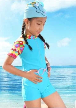 

High Quality Patchwork Children 50+ UV Swimwear Kids Rash Guard for Girls surfing one piece swimwear diving suit bathing suit