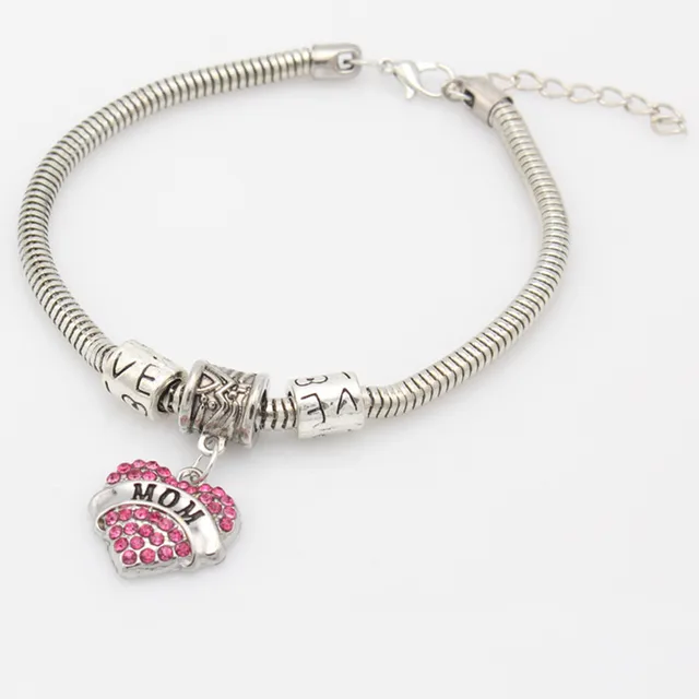 Vintage Pink Heart Crystal Rhinestone Carved Words Family Bangles Vintage Pink Heart Crystal Rhinestone Carved Words Family Bangles Bracelets For Mom Sister Daughter Jewelry Christams