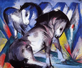 

High quality Oil painting Canvas Reproductions Two Horses 1913 By Franz Marc hand painted