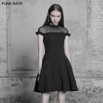 

PUNK RAVE Women Dress Gothic Lolita Style Fashion A-Line Lotus Leaf Stitching Chiffon Women Sexy Club Summer Dresses