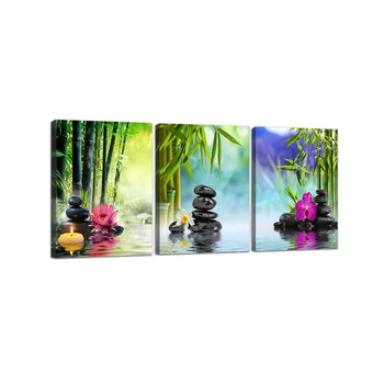 

Zen Paintings SPA Stone Green Bamboo Pink Waterlily and Frangipani Pictures on Canvas Wall Art Framed Modern Decor Paintings Art