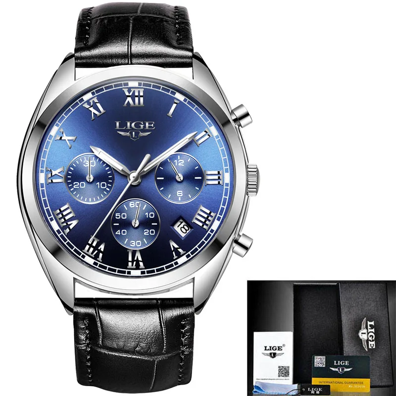 L silver blue Новинка года. Мужские часы LIGE от ведущего бренда. Модные мужские часы с хронографом из нержавеющей стали. Водонепроницаемые деловые мужские наручные часы. Мужские часы - Цвет: L silver blue