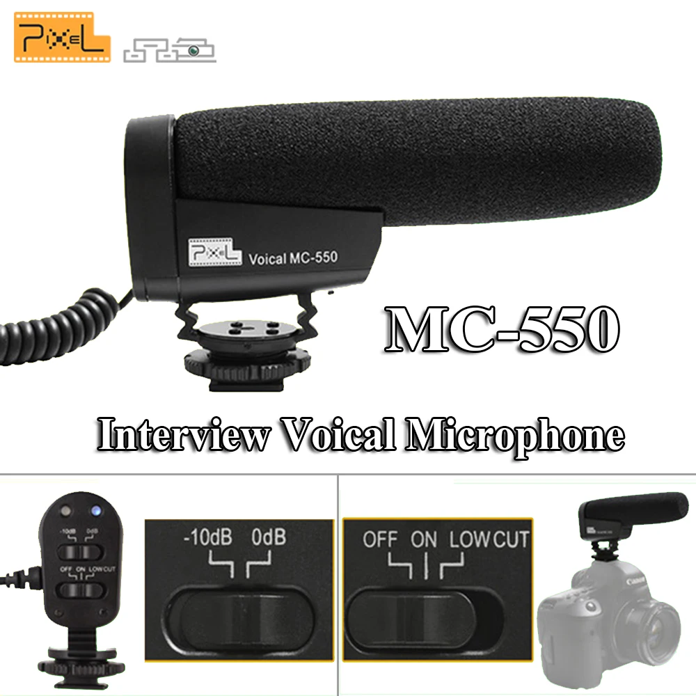 

Profession Photography Interview Recording Mini Mic Video Pixel Voical MC-550 Microphone for Canon Nikon Sony Pentax DSLR Camera