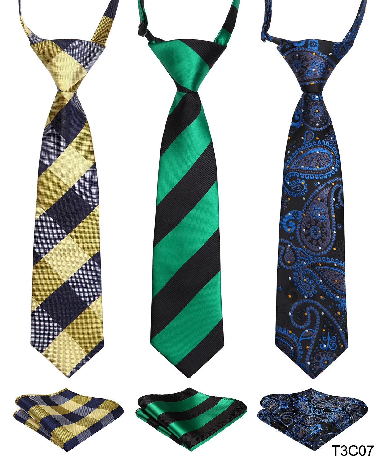 Детский галстук партия 3 компл. 38 см ребенка предварительно завязанный Галстук для мальчиков тканый носовой платок Детская бабочка школы родитель-ребенок галстук карман квадратный - Цвет: T3C07