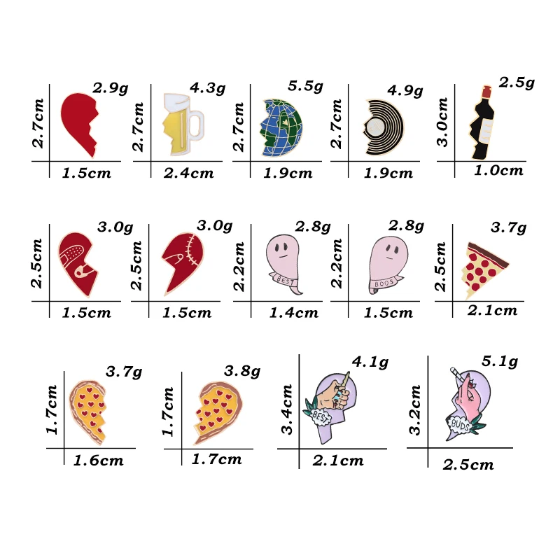 2pcs/set Creative Brocken Heart Wine Bottle Earth Cup Pizza Enamel Pins BEST BUDS/BOOS Brooch Collar Pin Badges Corsage Jewelry - Image 6