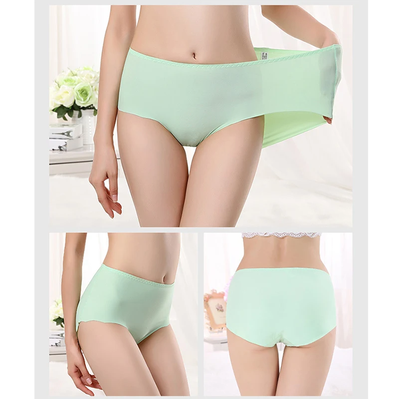 Women Plus Size Panties Ice Silk Briefs Middle-Rise Underpants Soft Underwear Knickers