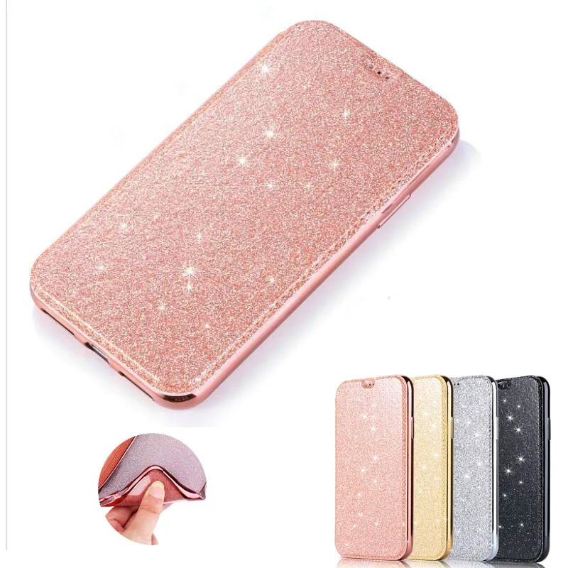 

Glitter Powder Electroplate Wallet Case for IPhone XR XS MAX Soft TPU + PU Flip Leather Cover For IPhone 8 Plus Shockproof Case