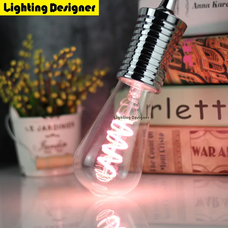 

Led light bulb st64 pink led lamp e27 vintage edison soft LED filament bulb 220v power led energy saving lamp decor lamparas