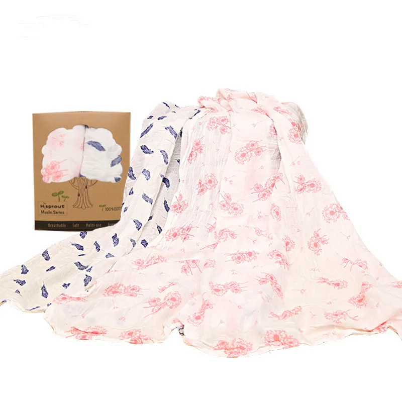 2Pcs/set 120*120cm Muslin Baby Swaddling Blankets Newborn Infant Pure