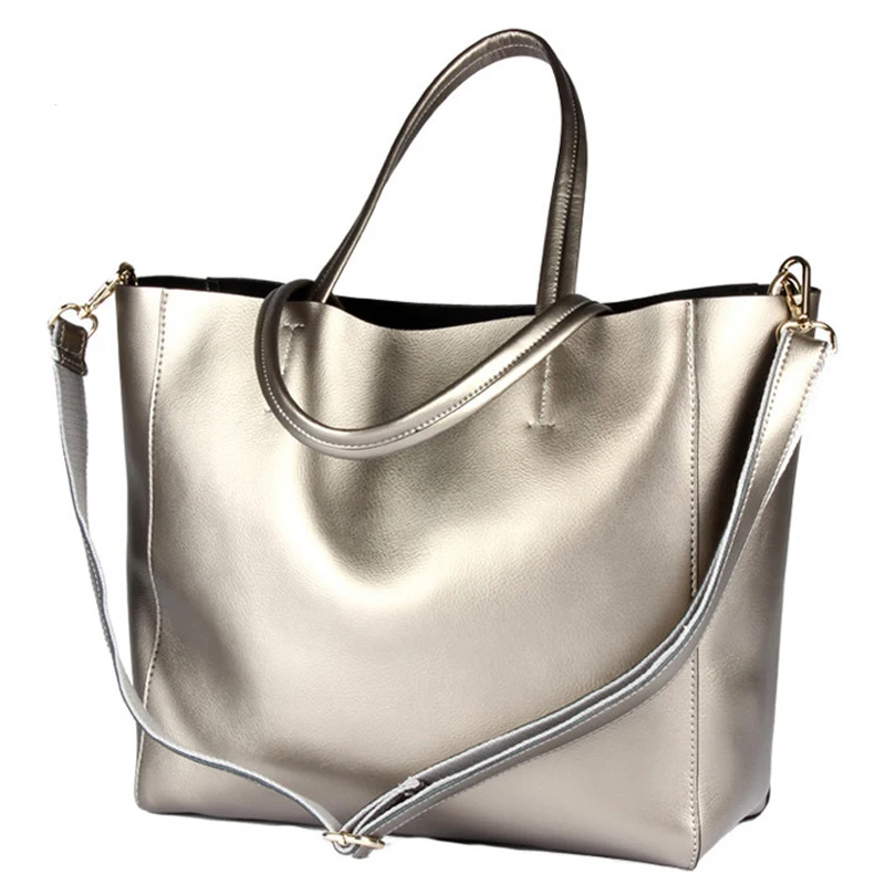 

GZL Genuine leather handbags women casual tote shouder bags zipper shiny bags female bright color luxury big capacity HB0099