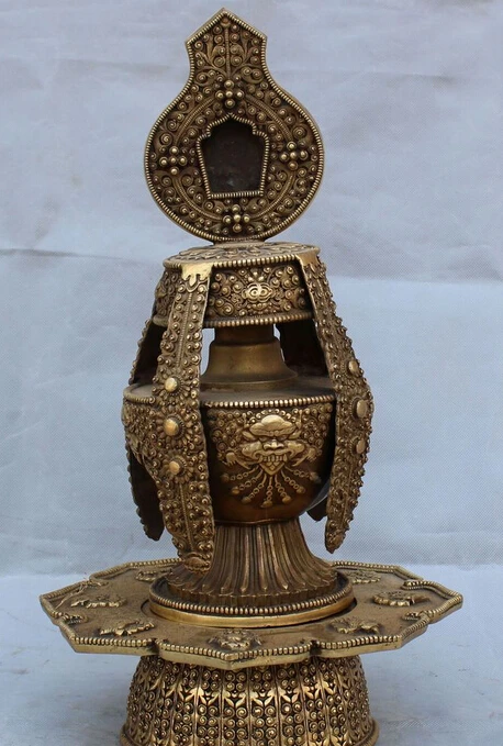 

xd 003429 19" Tibet Buddhism Bronze 8 Auspicious Symbol Eight treasures Lion Head Crock