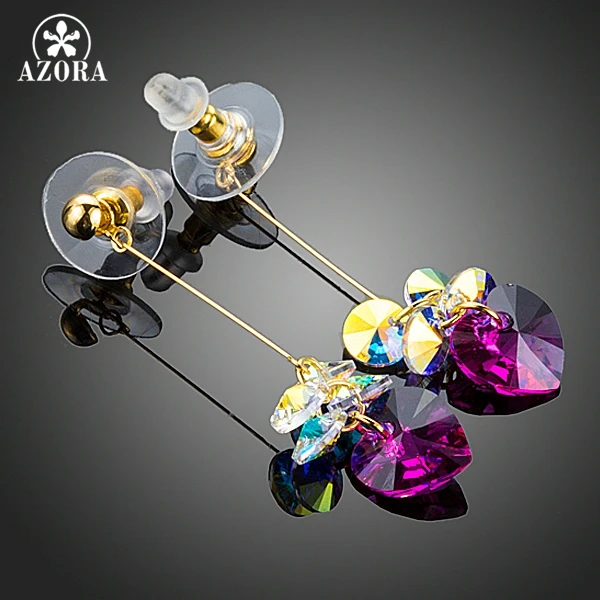 AZORA Romantic Gold Color Cluster Color Gradient Stellux Austrian Crystal Heart Drop Earrings for Women TE0259