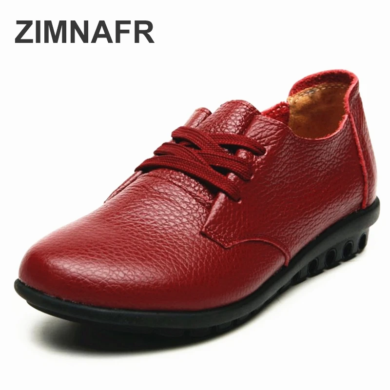 

ZIMNAFR BRAND 2018 NEW WOMEN FLATS SHOES GENUINE LEATHER MOTHER SRPING CASUAL SHOES LACE-UP ANTISKID SRPING FLATS PLUS SIZE 43