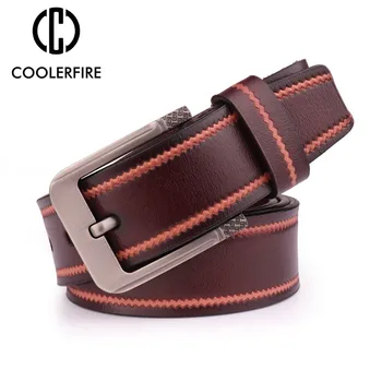 

Coolerfire Men's Belt Leather Belt Men Male Genuine Leather Strap Luxury Pin Buckle Fancy Vintage Jeans Cintos Masculinos SL007