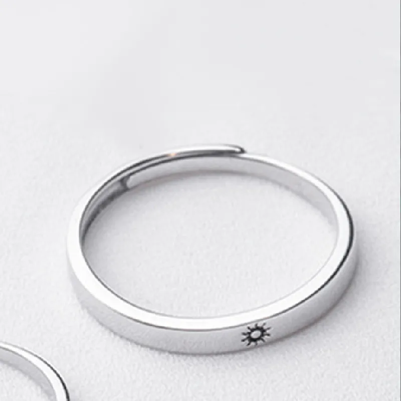 Винтажное парное кольцо с изображением Солнца и Луны, 925 пробы, серебряное, Ретро стиль, тонкое, яркое, регулируемое кольцо для влюбленных, обещающее, обручальное, ювелирное изделие - Цвет основного камня: sun
