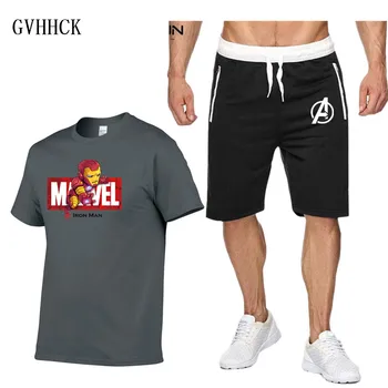 

Tracksuit Male 2019 Clothing Set Marvel iron Man Tracksuit Summer Casual Men Shorts + T shirt Men's Suit 2 Pieces Sets Plus Size