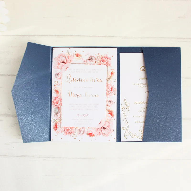 Blank envelopes cards invitations navy blue pocket tri-folded invitation set multi colors offer customized service