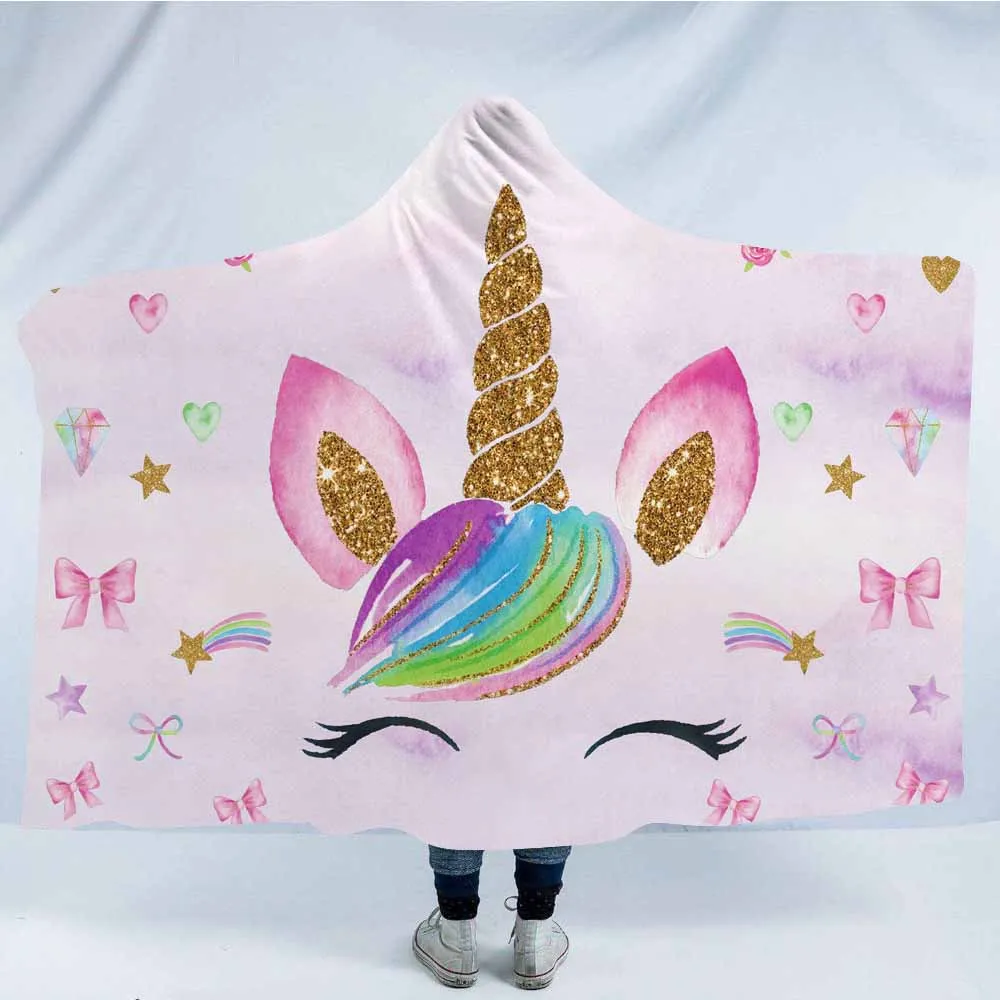 

Lannidaa Cartoon Pink Unicorn Blanket Coral Fleece Hooded Blanket For Kids Adults Winter Warm Wearable Sofa Bed Throw Blankets