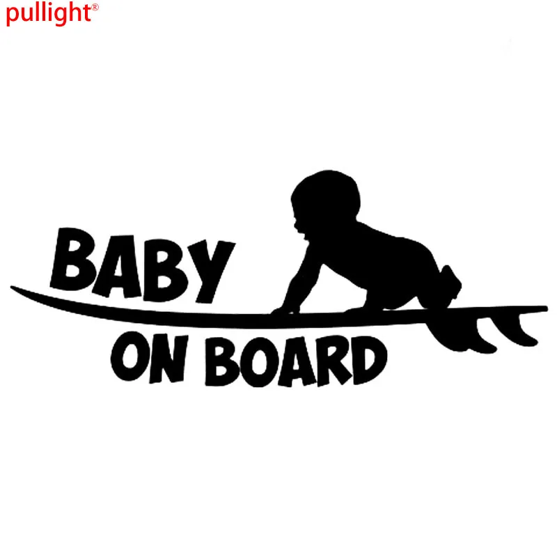 18CM*7CM Baby On Board Funny Vinyl Sticker Cute Surfboard Surfer Car Sticker Reflective Silver Car Styling Decals