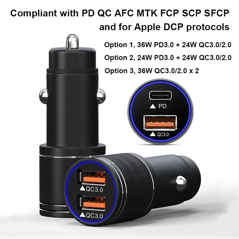 72 W USB نوع C تسليم الطاقة شاحن سيارة PD QC 3.0 سريعة تهمة سريع آمن المحمول هاتف لوحي محمول MP3 GPS شحن 2ABF