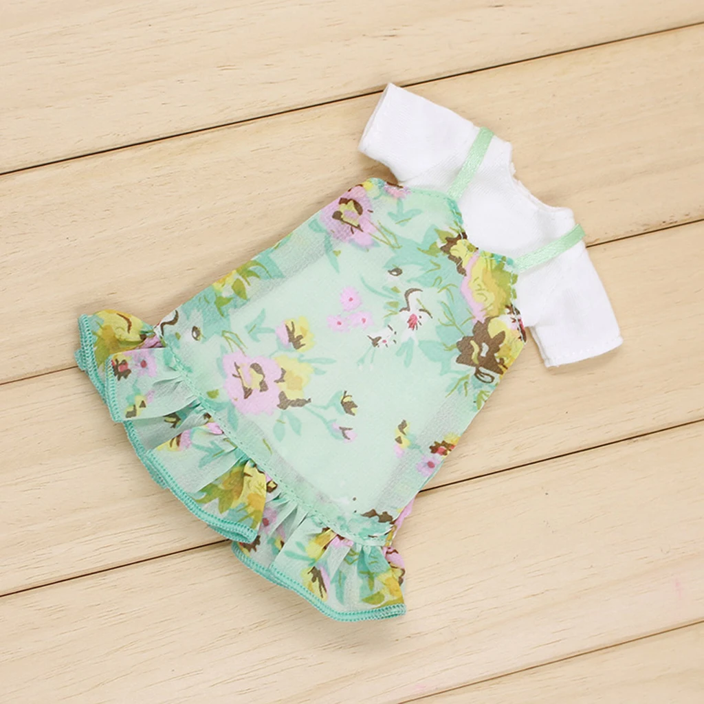 

Cute Casual Clothes Mint Green Two-piece Print Dress for 12'' Doll