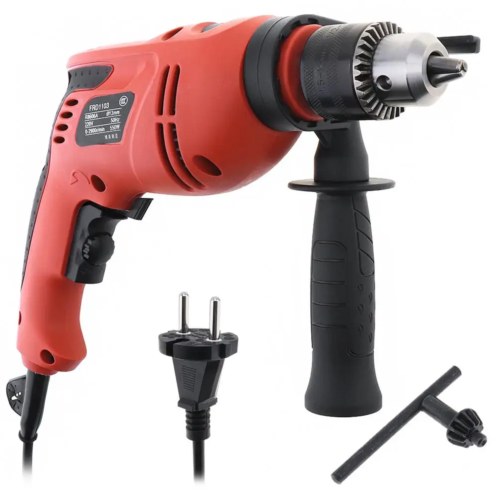 

AC 220V Electric Drill 2900rpm Stepless Shift Impact Drill with 13mm Chuck and Function Switch Button for Wood / Metal / Glass