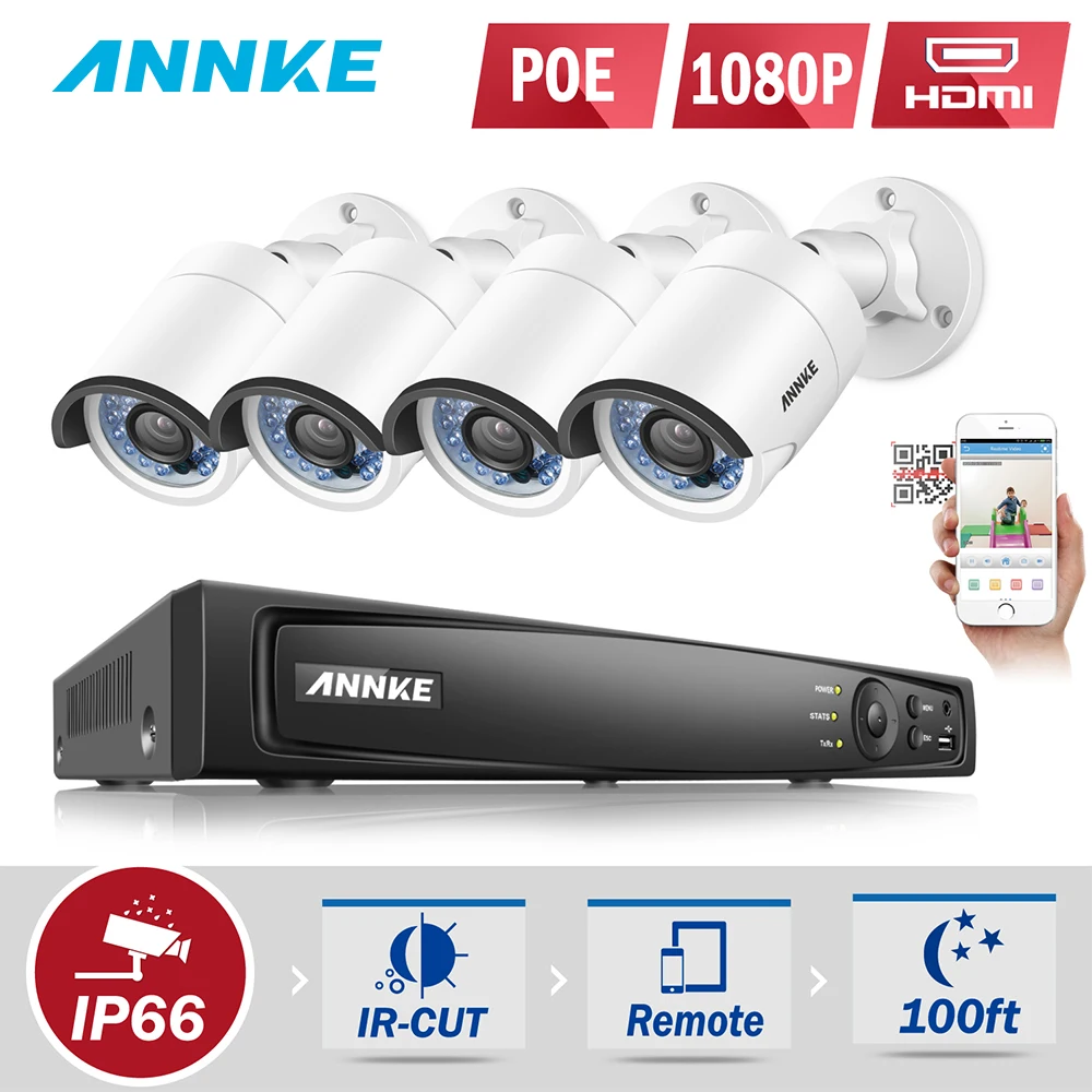 ANNKE 4CH HD 6MP POE NVR 4 шт. 2MP IP камера сеть PoE наружная Всепогодная умная ИК VCA домашняя