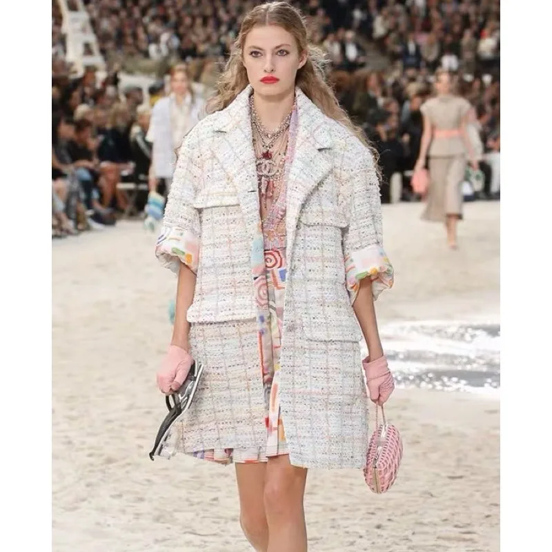 

2019 Hight Quilty Tweed Jacket Women Designer V Neck Coat Elegant Lady Jacket With Pocket Fashion Runway Autumn
