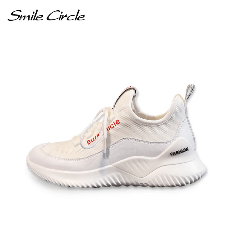 

Smile Circle kniting white Sneaker for women sock sneaker 2019 spring Fashion Lightweight Soft bottom Casual flat Shoes women