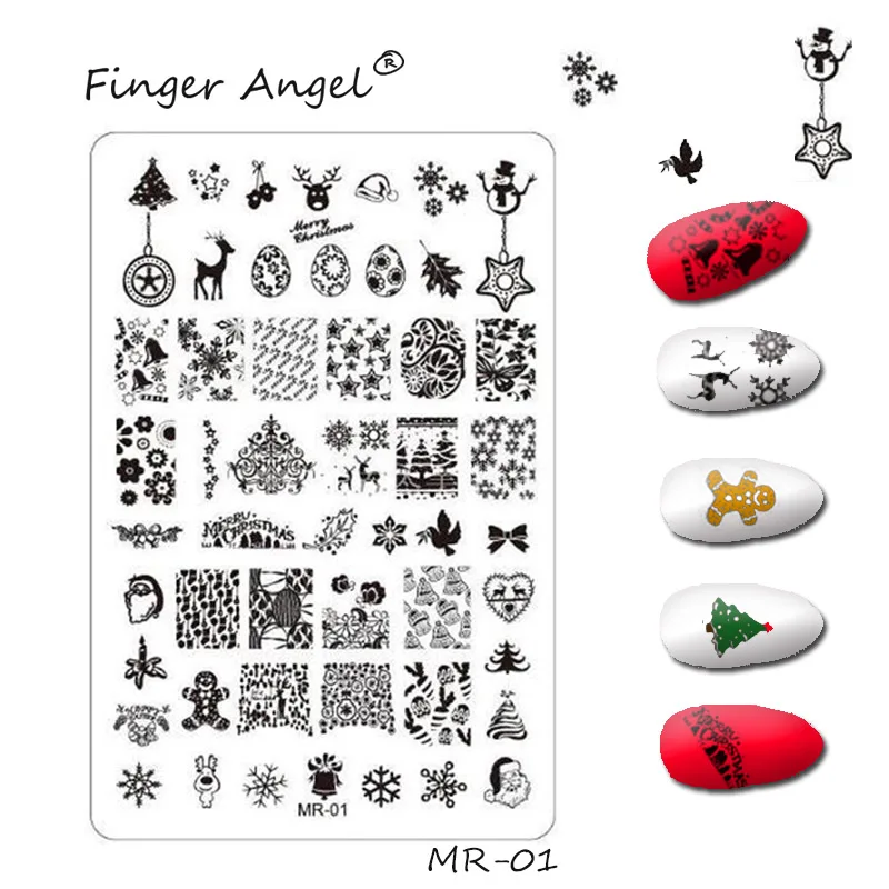 Finger Angel 1 шт. штамповочные пластины для ногтей штамп изображения Рождественский мультфильм дизайн 9,5*14,5 см Снеговик Снежинка DIY Дизайн ногтей шаблон