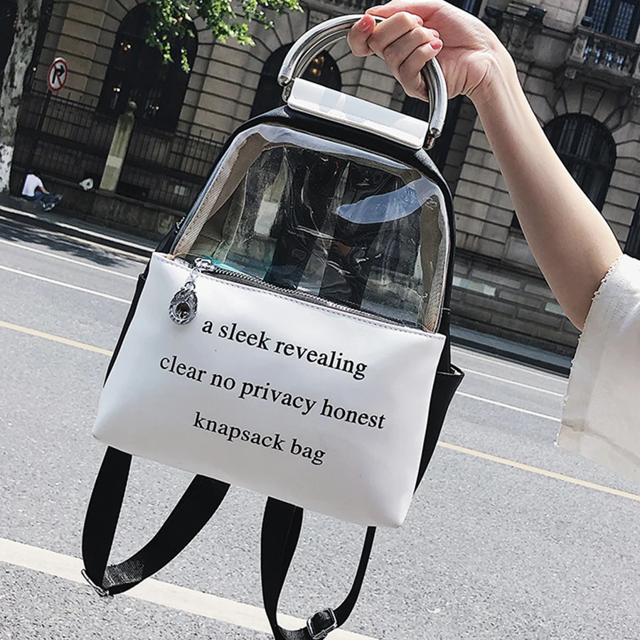 

Letter Clear PVC Jelly Women Backpack Transparent Zipper Rucksack Teenager School Bags Girls Summer Knapsack Large Capacity New