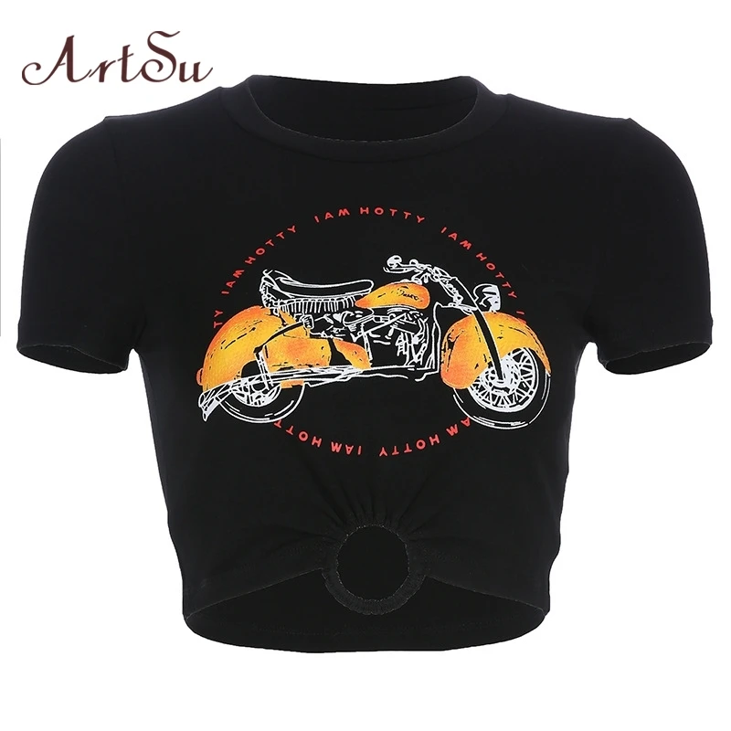 

ArtSu Harajuku Crop Top Black Short Sleeve Basic Womens Tshirts Casual Printed Tee Shirt T-shirt Ladies Streetwear ASTS20923