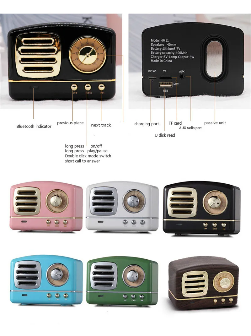 Portable Bluetooth Speaker Mini Wireless Bluetooth Speakers Portable Retro Radio USBTF Card Music Player HIFI Subwoofer Speaker12