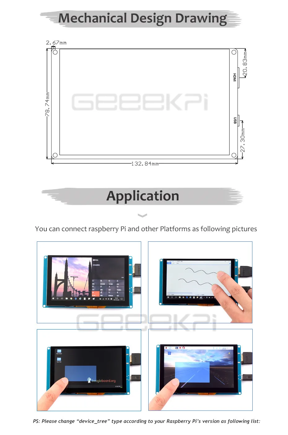 GeeekPi 5 дюймов 800x480 дисплей емкостный сенсорный экран монитор для Raspberry Pi 4 B все платформы, Windows, Beagle Bone черный