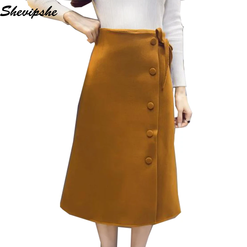 Women Long Pencil Skirt High Waist Woolen Skirts Winter Vintage Wool