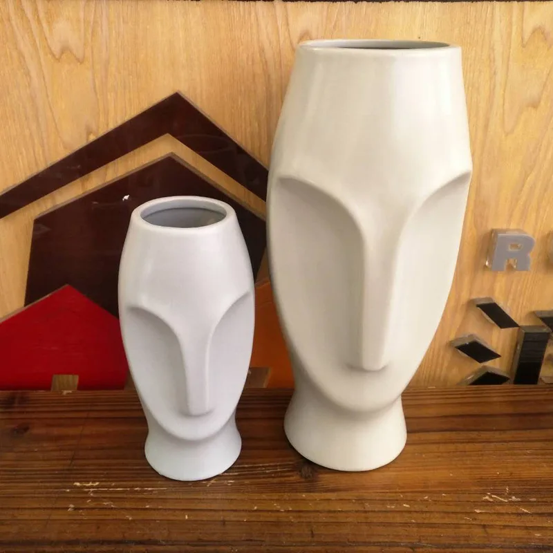 Американский винтажный керамический маятник стиль чистый белый цвет декоративная ваза для дома голова человека цветок композиция большой рот ваза