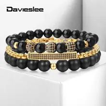 Мужские черные стеклянные бусины браслет cz для женщин золото из нержавеющей стали цепи матовые бусины очаровательный браслет 3 шт./компл. DDBM58