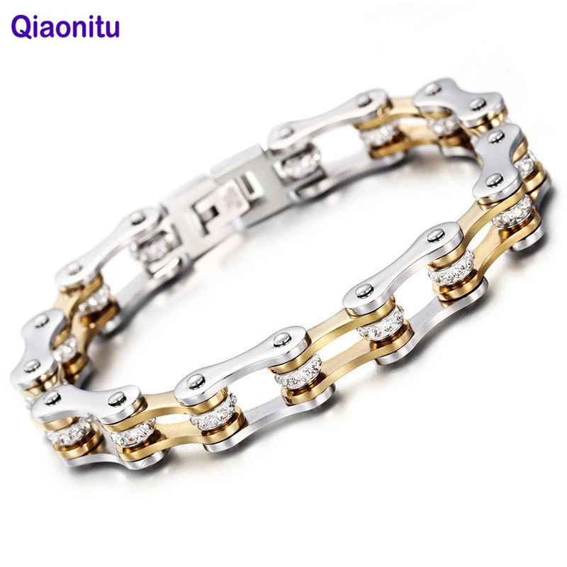 Mens Stainless Steel Biker Motocycle Chain CZ Crystal Heavy Bracelet Box #B220 Mens Stainless Steel Biker Motocycle Chain CZ Crystal Heavy Bracelet Box #B220