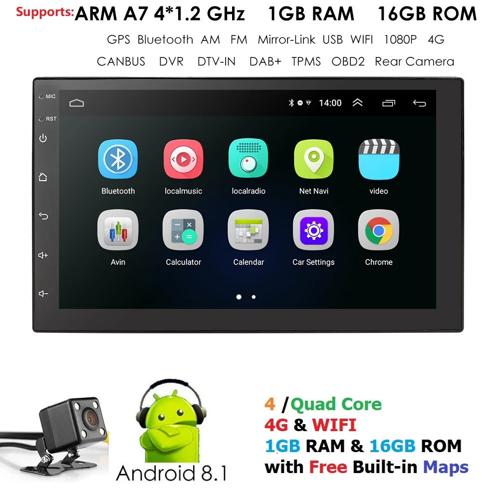 

HIZPO 7 Inch Universal 2 Din Car Multimedia Auto radio Touch screen Bluetooth GPS Stereo MP3 MP5 USB FM Free Backup Camera