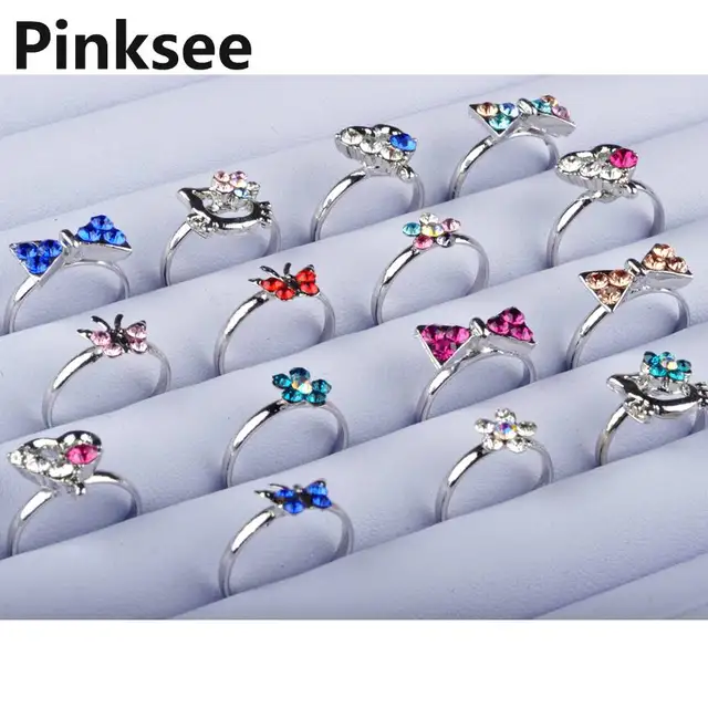 10pcs Heart Design Crystal Flower Butterfly Ring Wholesale Lot Silver Plated Ass 10pcs Heart Design Crystal Flower Butterfly Ring Wholesale Lot Silver Plated Ass
