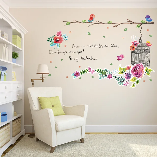 Boomtakken Bloemen Krans Vogels Birdcage Muurstickers Woonkamer ... Boomtakken Bloemen Krans Vogels Birdcage Muurstickers Woonkamer ...